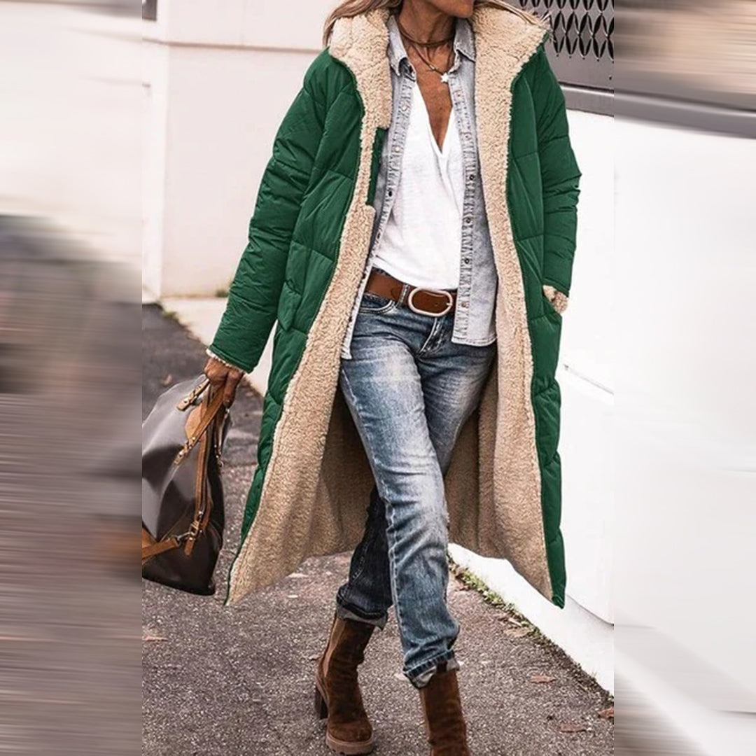 Clara | Winterjas dames lang met capuchon – Teddyvoering & gewatteerd design