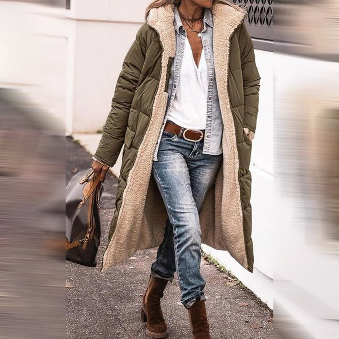Clara | Winterjas dames lang met capuchon – Teddyvoering & gewatteerd design