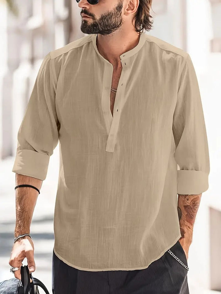 Heren linnen overhemd lange mouw – Tijdloos design met vintage details voor een stijlvolle zomerse look