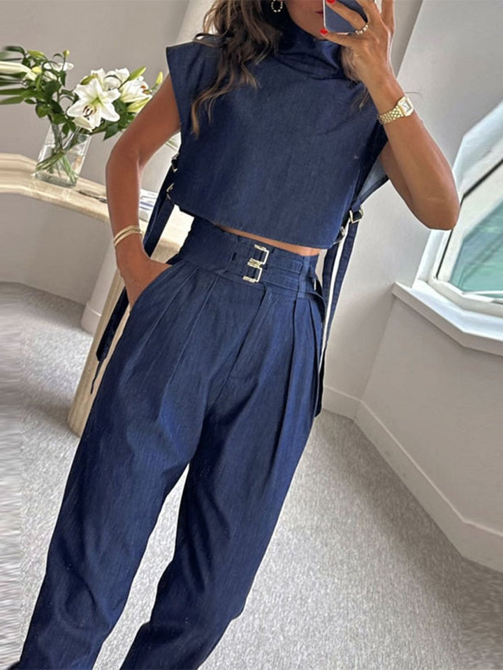 Jade - Dames Top en Broek Set - Stijlvolle Blauwe Tweedelige Outfit