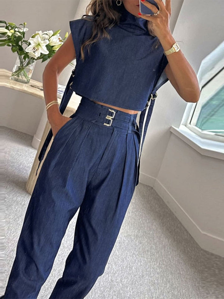 Jade - Dames Top en Broek Set - Stijlvolle Blauwe Tweedelige Outfit