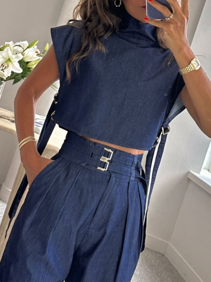 Jade - Dames Top en Broek Set - Stijlvolle Blauwe Tweedelige Outfit