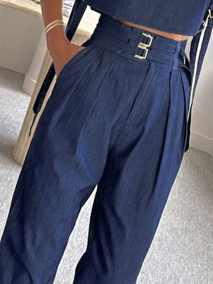 Jade - Dames Top en Broek Set - Stijlvolle Blauwe Tweedelige Outfit