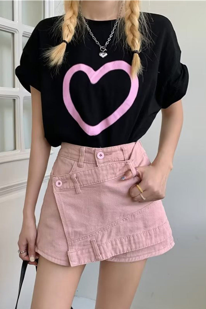 Isa – High-Waist Denim Skorts met Asymmetrisch Detail