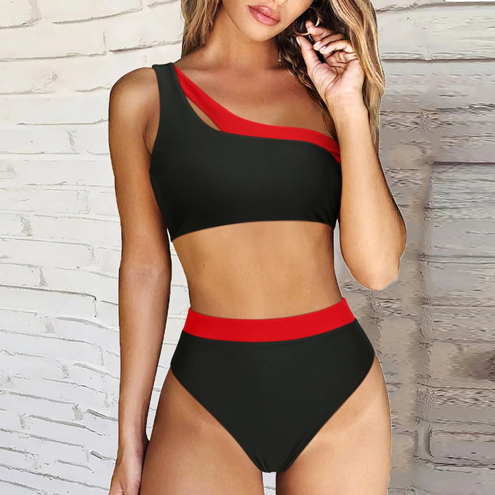 Off-shoulder bikiniset met hoge taille en bandagedetails – speels, stijlvol en flatterend