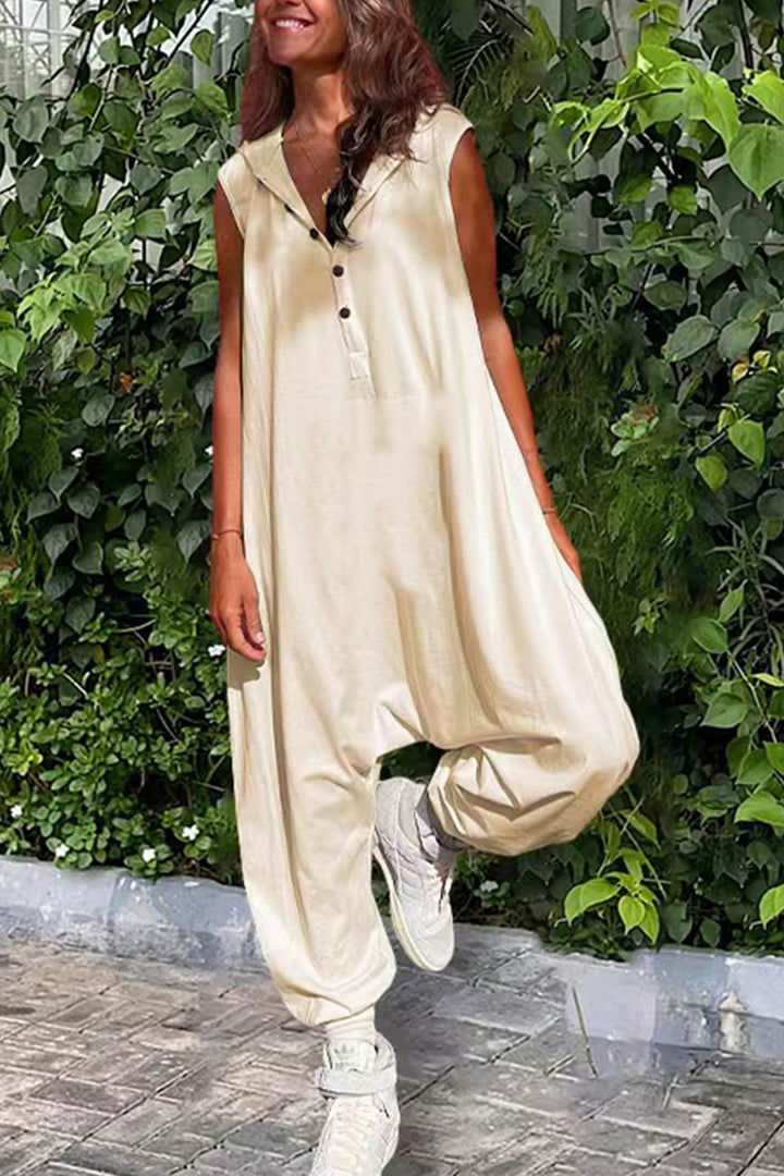 Bo – Mouwloze Hoodie Jumpsuit met Knoopsluiting