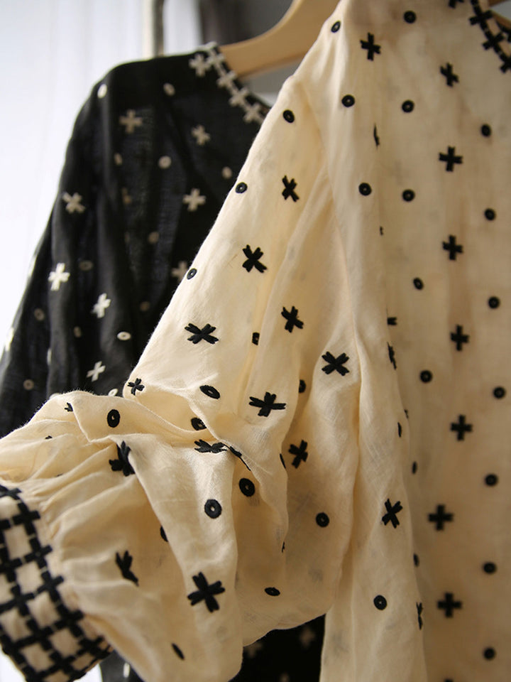 Sophie Dames Elegante Blouse – Moderne lenteblouse met O-hals, lange mouwen en subtiele print