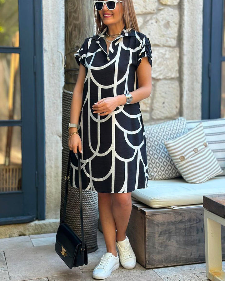 Eline - Dames Midi-jurk - Korte mouwen en V-hals