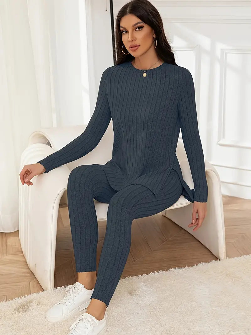 Sanne - Dames Ribgebreide Tweedelige Set - Comfortabel en Stijlvol Ontwerp