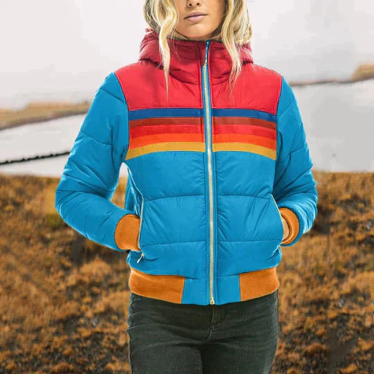 Elena | Winter puffer jas voor dames met retro color block design