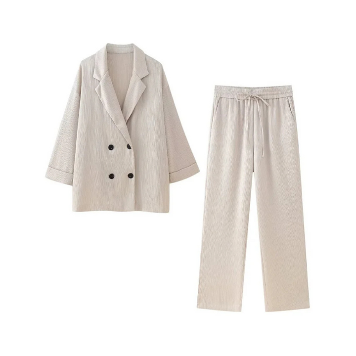 Anouk - Dames Beige Casual Losse Tweedelige Set - Comfortabel en Veelzijdig