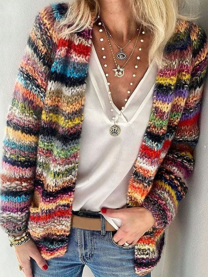 Isolde - Regenboog Gebreide Cardigan - Levendig & Trendy