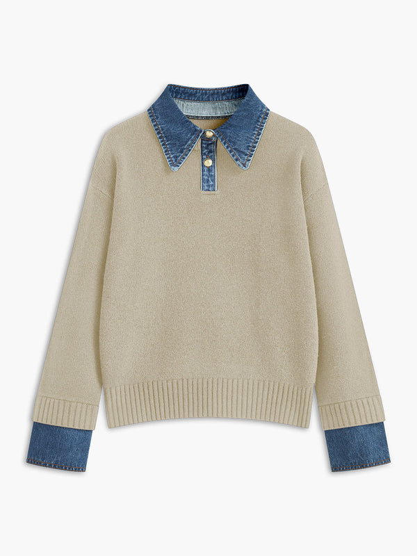 Suzan | Trui met denim kraag en gelaagde look