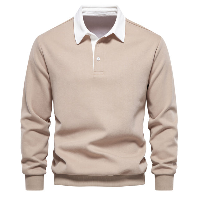 Henri | Zacht ademend katoenmix herfst poloshirt voor heren met klassieke lange mouwen en contrasterende kraag