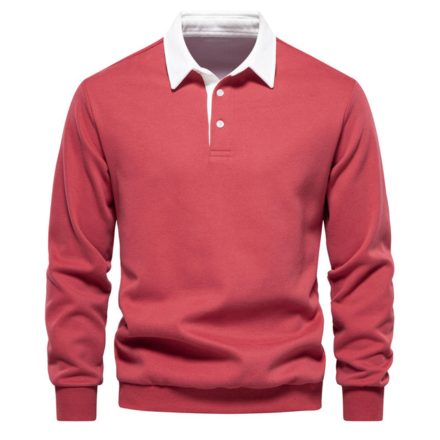 Henri | Zacht ademend katoenmix herfst poloshirt voor heren met klassieke lange mouwen en contrasterende kraag