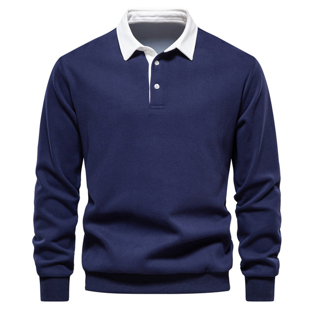 Henri | Zacht ademend katoenmix herfst poloshirt voor heren met klassieke lange mouwen en contrasterende kraag