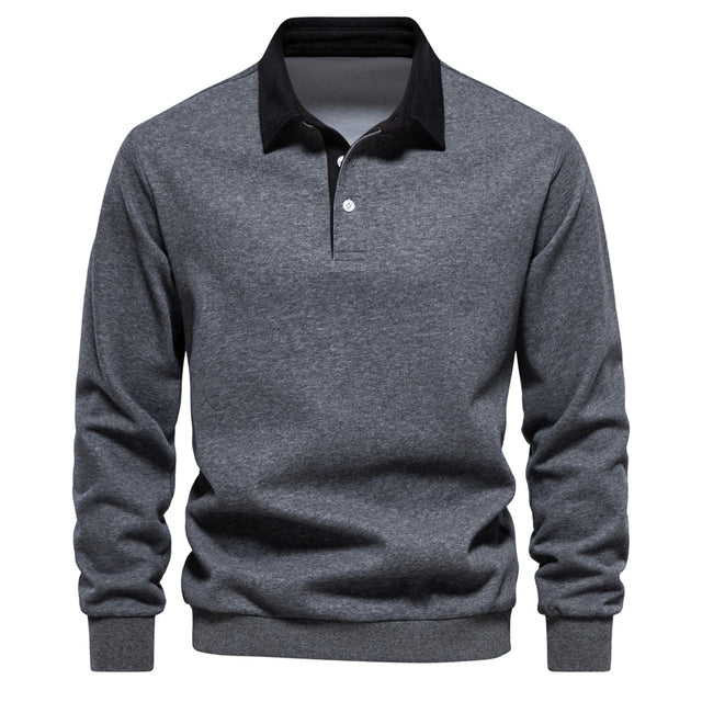 Henri | Zacht ademend katoenmix herfst poloshirt voor heren met klassieke lange mouwen en contrasterende kraag
