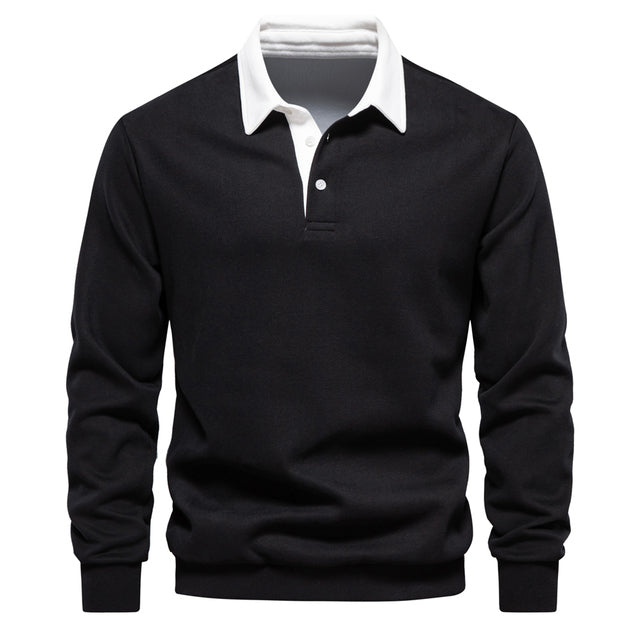 Henri | Zacht ademend katoenmix herfst poloshirt voor heren met klassieke lange mouwen en contrasterende kraag