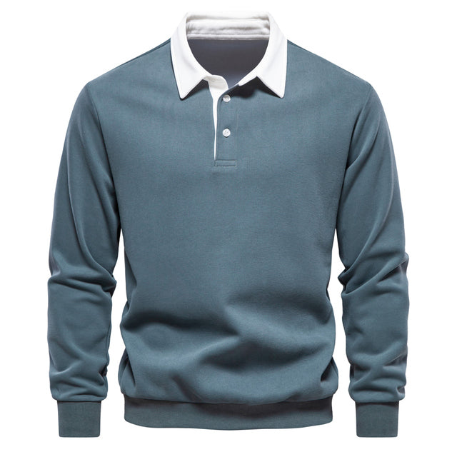 Henri | Zacht ademend katoenmix herfst poloshirt voor heren met klassieke lange mouwen en contrasterende kraag