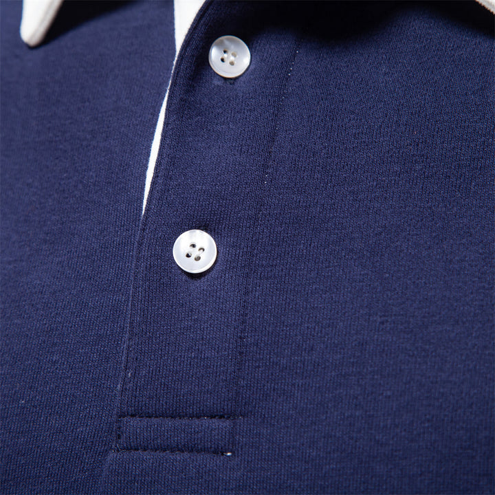 Henri | Zacht ademend katoenmix herfst poloshirt voor heren met klassieke lange mouwen en contrasterende kraag