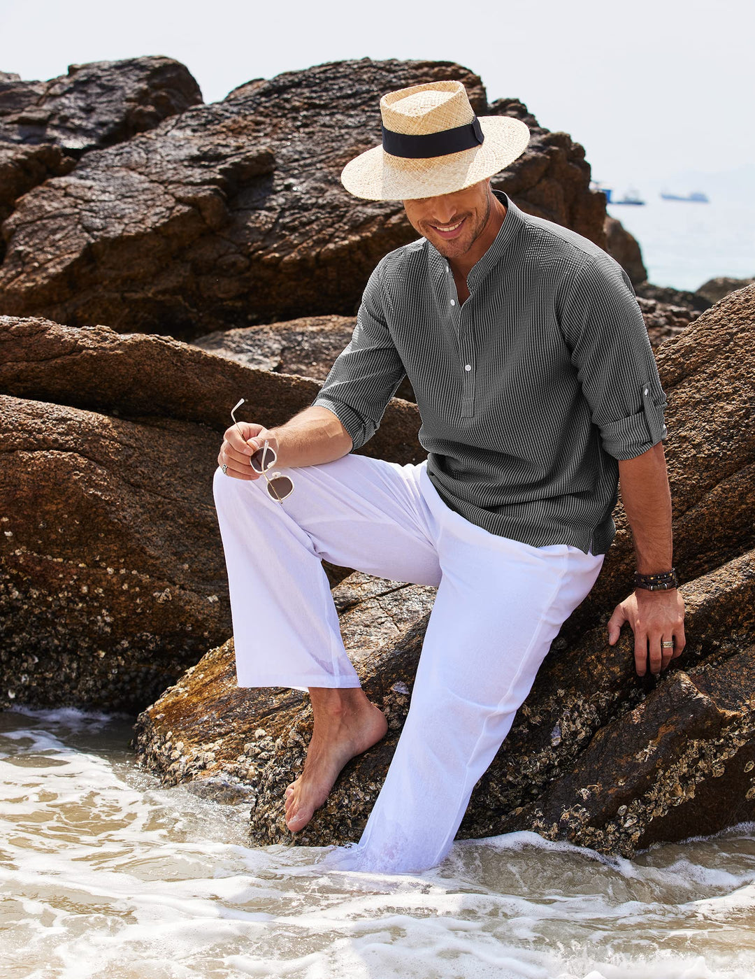 Heren linnen henley overhemd lange mouw – Tijdloze eenvoud met ademend comfort en een relaxte pasvorm