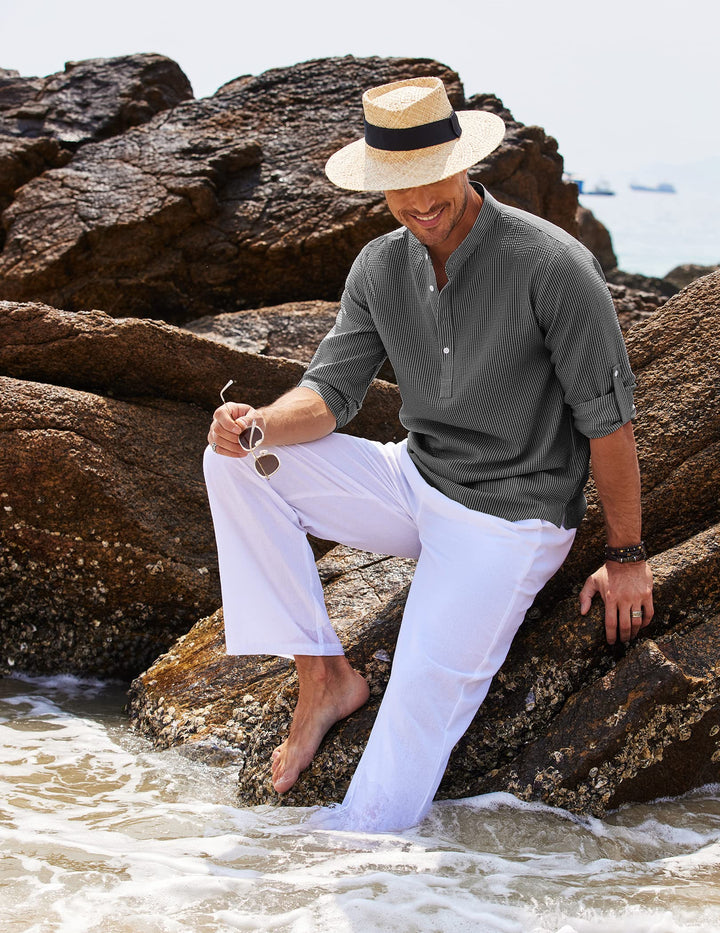 Heren linnen henley overhemd lange mouw – Tijdloze eenvoud met ademend comfort en een relaxte pasvorm