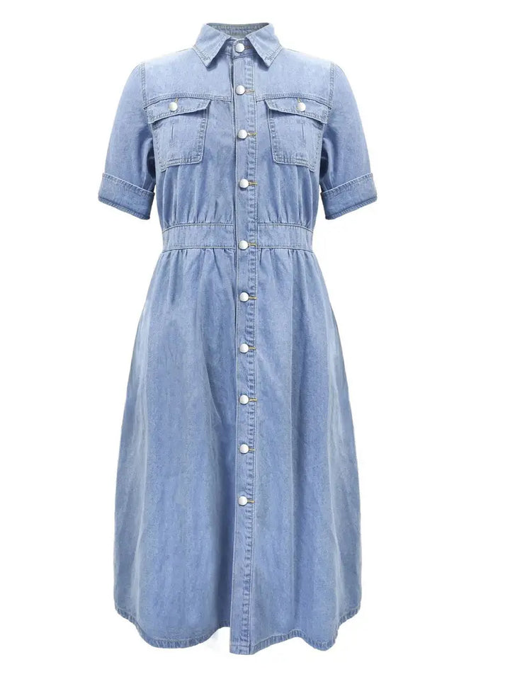 Amara - Dames Maxi-jurk - Elegante denim jurk met riem