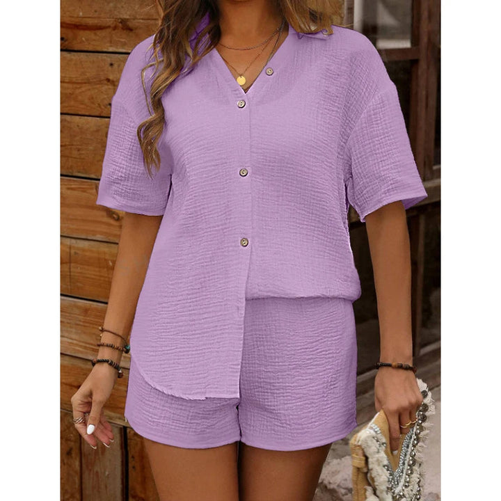 Noëlle - Dames V-hals Top en Broekje Set - Casual en Elegant