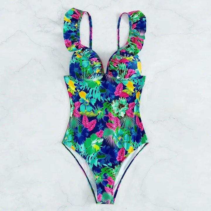 Fleur - Dames Badpak met Ruches en Bloemen