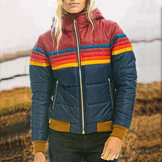 Elena | Winter puffer jas voor dames met retro color block design
