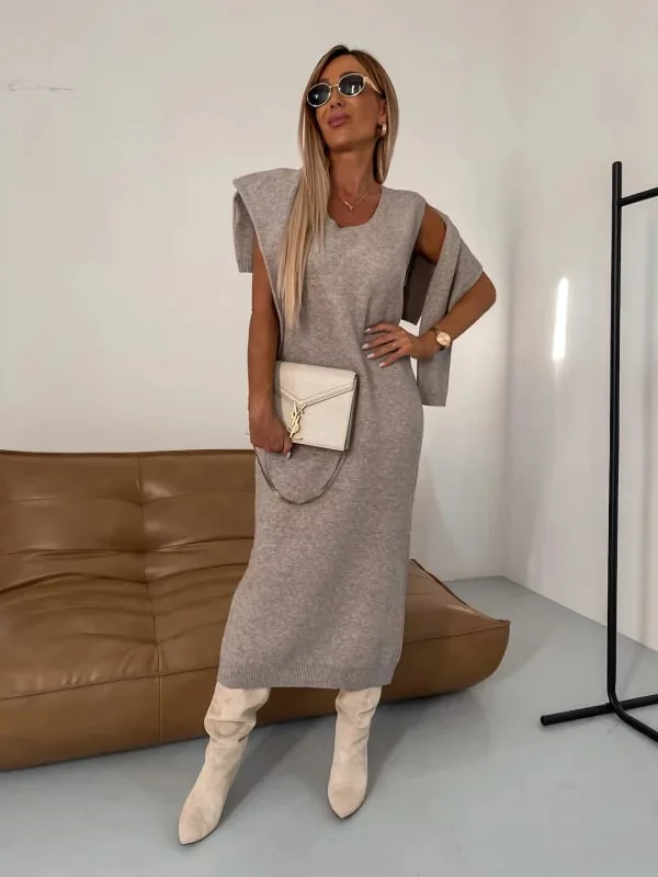 Fenna - Dames Elegante Set - Jurk en Trui met Kraag voor een Klassieke Stijl