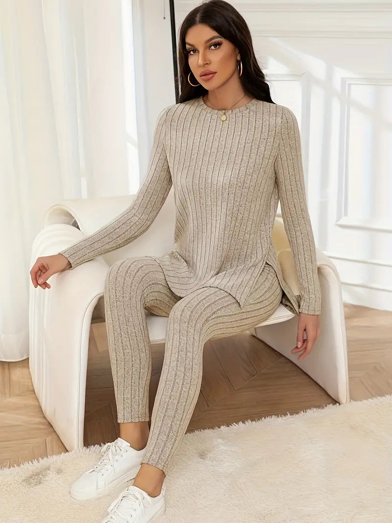 Sanne - Dames Ribgebreide Tweedelige Set - Comfortabel en Stijlvol Ontwerp