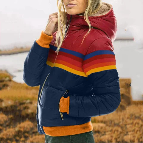 Elena | Winter puffer jas voor dames met retro color block design