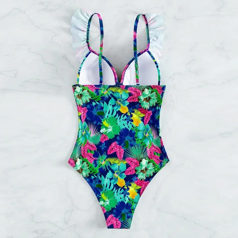 Fleur - Dames Badpak met Ruches en Bloemen