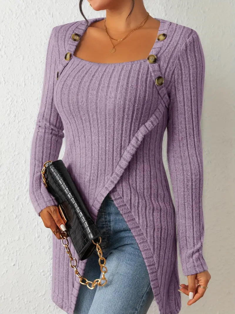 Elena | Asymmetrische top met knopen en ribstructuur voor dames