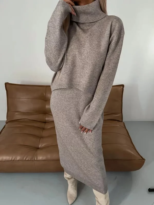 Fenna - Dames Elegante Set - Jurk en Trui met Kraag voor een Klassieke Stijl