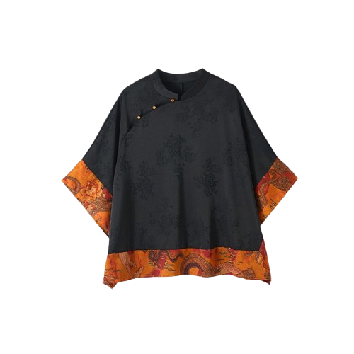 Mireille Dames Blouse – Elegant Japans stijlhemd met ronde hals en luxe print