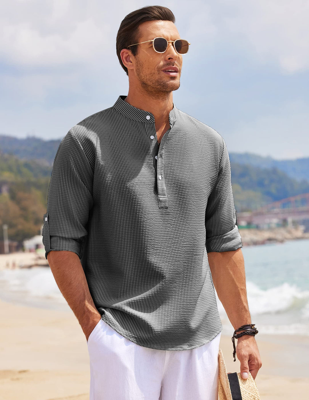 Heren linnen henley overhemd lange mouw – Tijdloze eenvoud met ademend comfort en een relaxte pasvorm