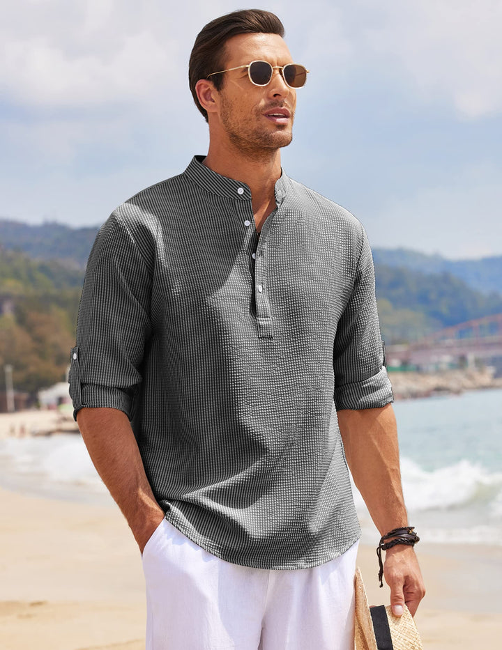Heren linnen henley overhemd lange mouw – Tijdloze eenvoud met ademend comfort en een relaxte pasvorm