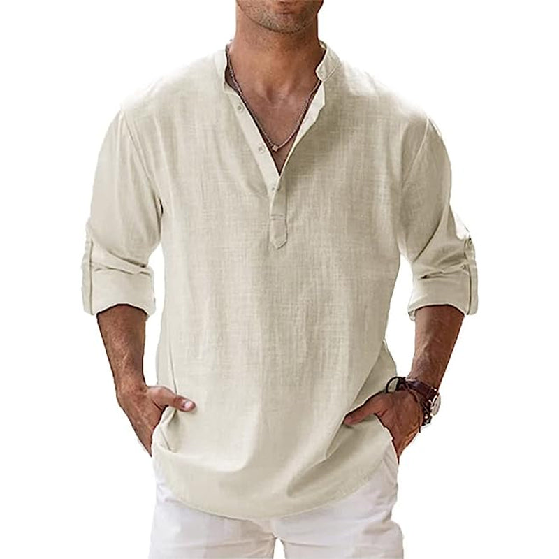 Linnen overhemd met Henley kraag – Ademend en licht voor een stijlvolle zomerse look