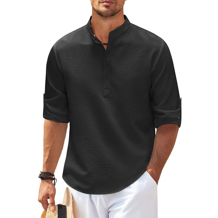 Heren linnen henley overhemd lange mouw – Tijdloze eenvoud met ademend comfort en een relaxte pasvorm