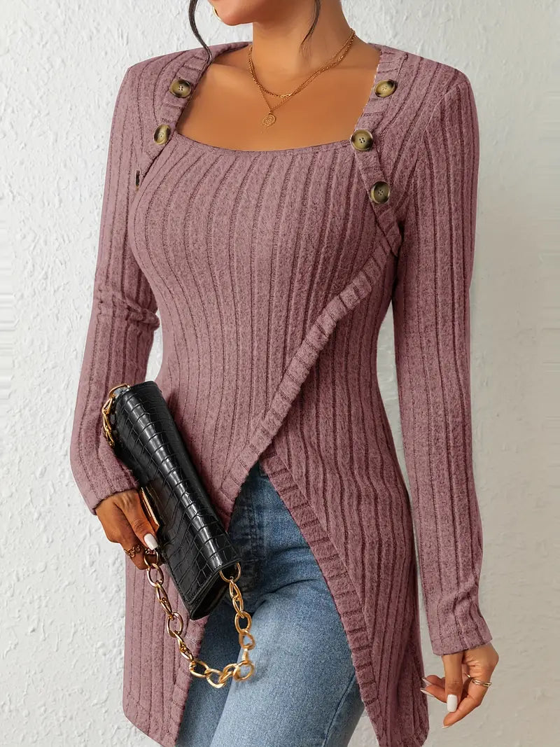 Elena | Asymmetrische top met knopen en ribstructuur voor dames