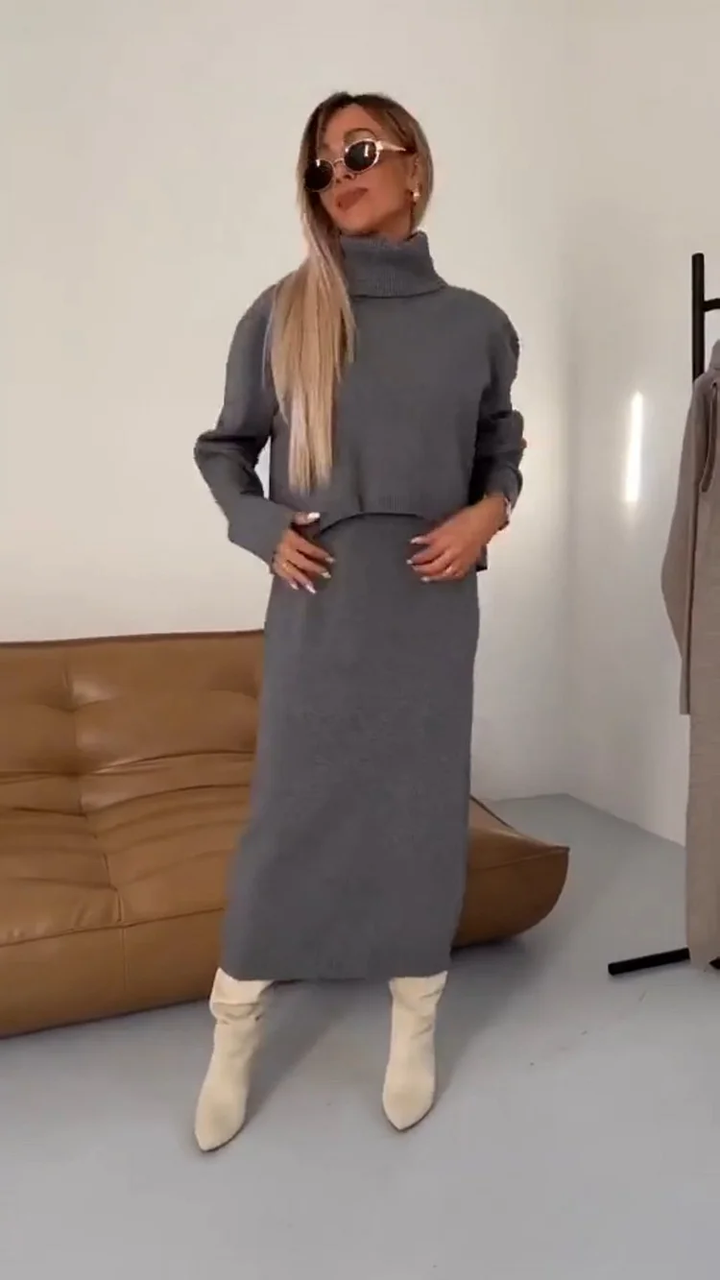 Fenna - Dames Elegante Set - Jurk en Trui met Kraag voor een Klassieke Stijl