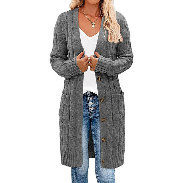 Fleur - Lang Gedraaid Gebreid Vest - Verfijnd & Modieus
