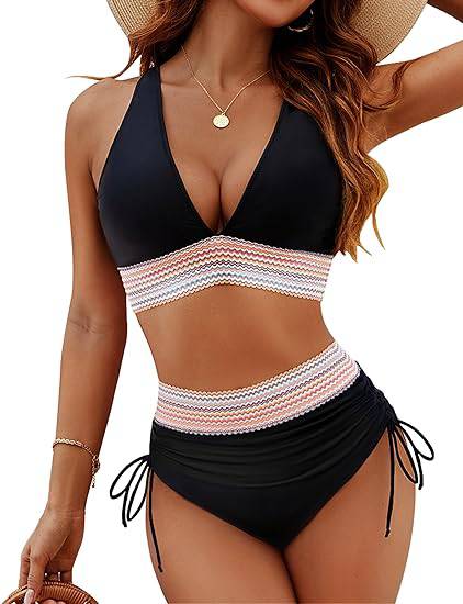 High-waisted bikiniset met buikcontrole en kleurblokdesign