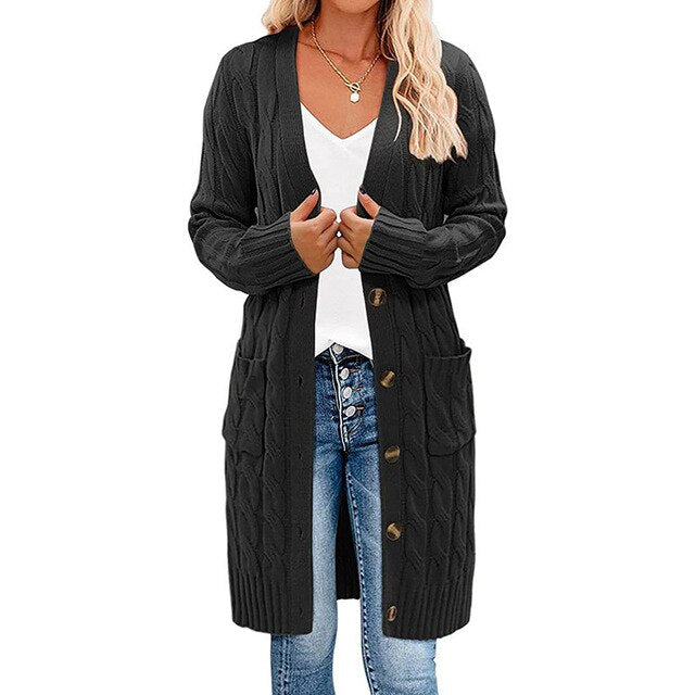 Fleur - Lang Gedraaid Gebreid Vest - Verfijnd & Modieus