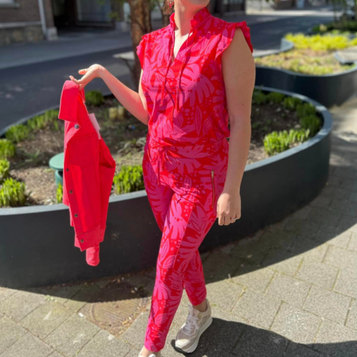 Esmée Dames Blouse Set – Mouwloze blouse met bijpassende broek en bloemendessin