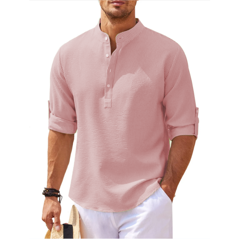 Heren linnen henley overhemd lange mouw – Tijdloze eenvoud met ademend comfort en een relaxte pasvorm