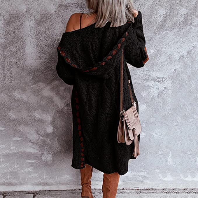 Elodie - Lang Gebreid Vest met Capuchon - Oversized & Warm met Elleboogstukken
