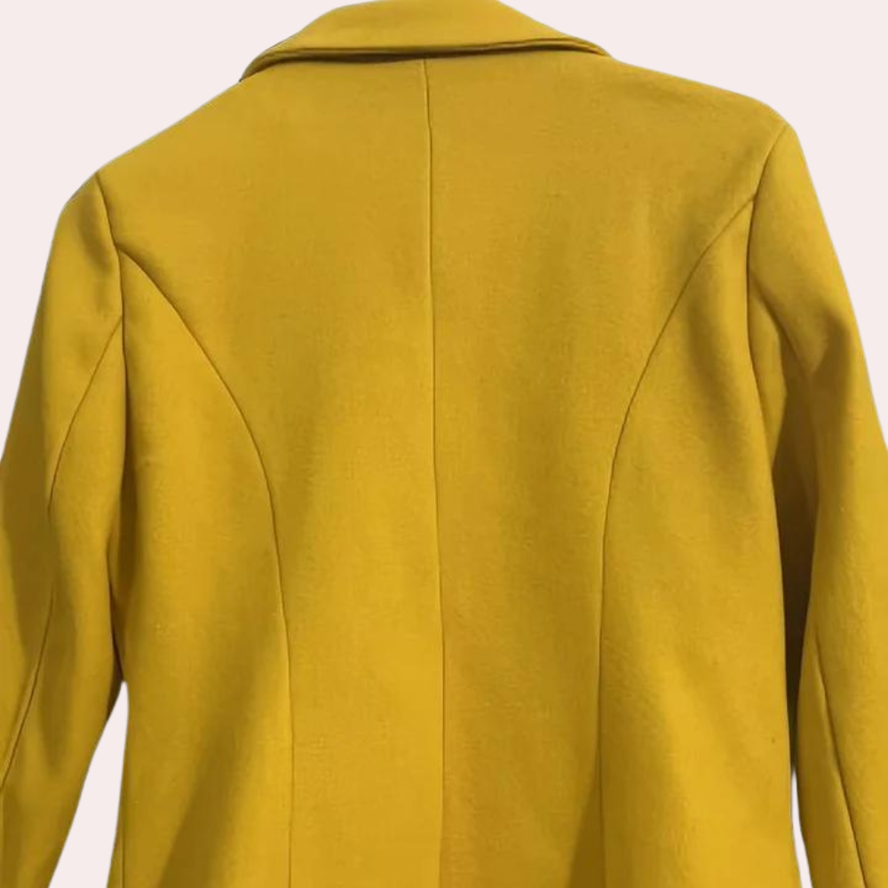 Léa | Gestructureerde wollenmix herfst trenchcoat voor dames met gouden knopen en getailleerde pasvorm